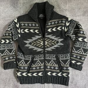 Men's Lost Horizons Mateo Tribal Aztec Cowichan Wool Zip Cardigan Sweater Sz M
